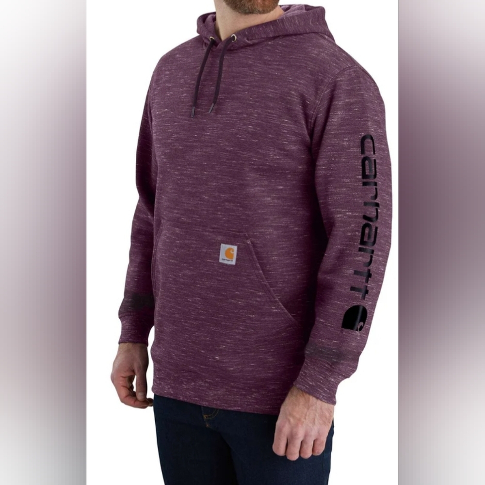 Carhartt Men's Heathered Plum Hooded Sweatshirt with Black Sleeve Logo